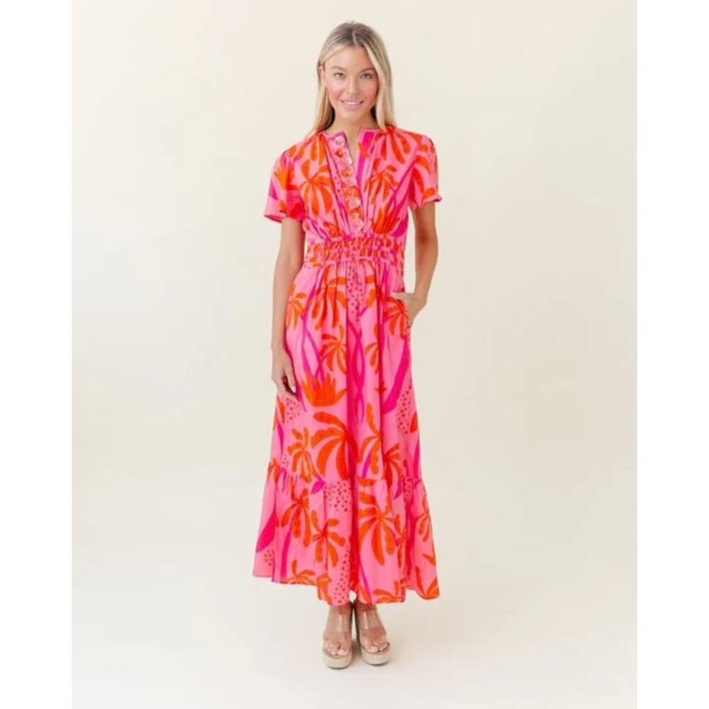 Sheridan French Eloise Dress King Street Palm Floral Large Pink/Orange